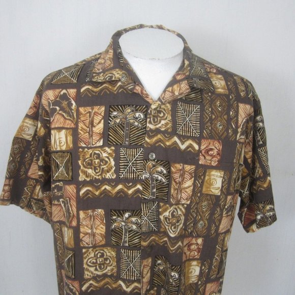 Kona Kai vtg Men Hawaiian camp shirt p2p 24 L aloha luau tropical tribal brown - Picture 4 of 7